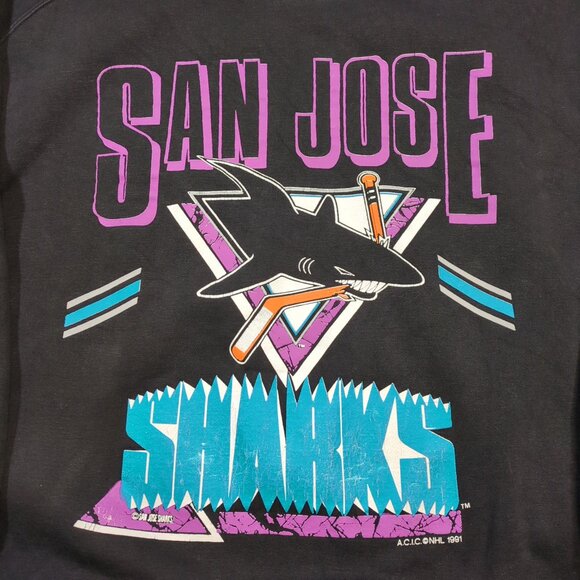 Vintage Softwear San Jose Sharks Men's XL Two Tone 1991 Sweatshirt Graphic Black - Picture 3 of 13